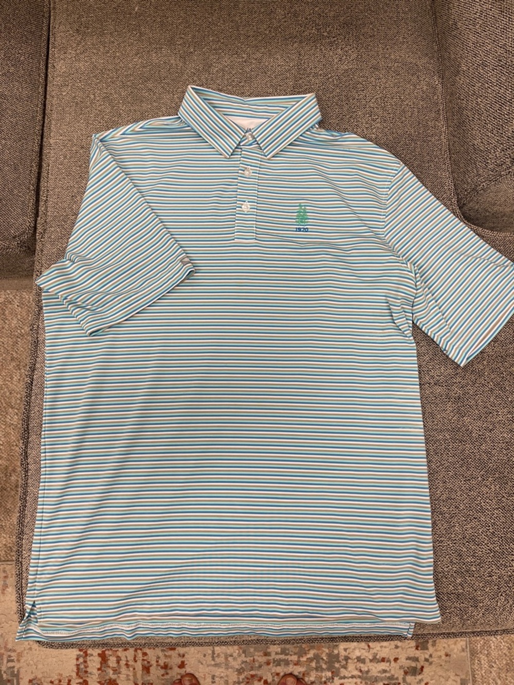 Men's Light Blue & White Striped Polo Shirt-Excellent Condition
